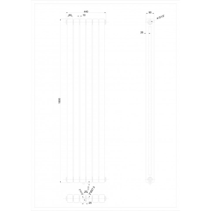 Vertikal 1800x440 Doppellagig Wandheizkörper Weiß