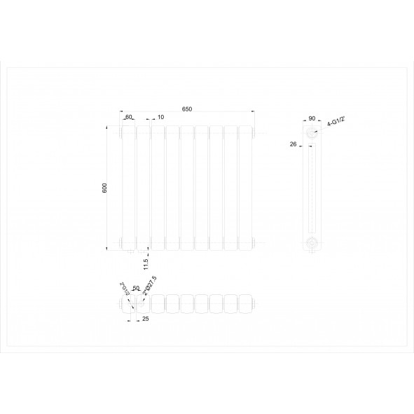 Horizontal 600x650 Doppellagig Wandheizkörper Weiß