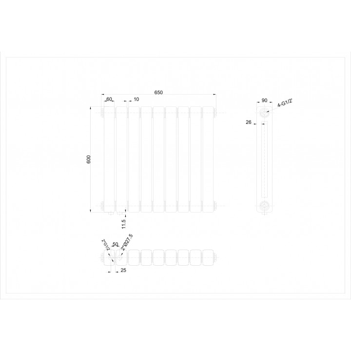 Horizontal 600x650 Doppellagig Wandheizkörper Weiß