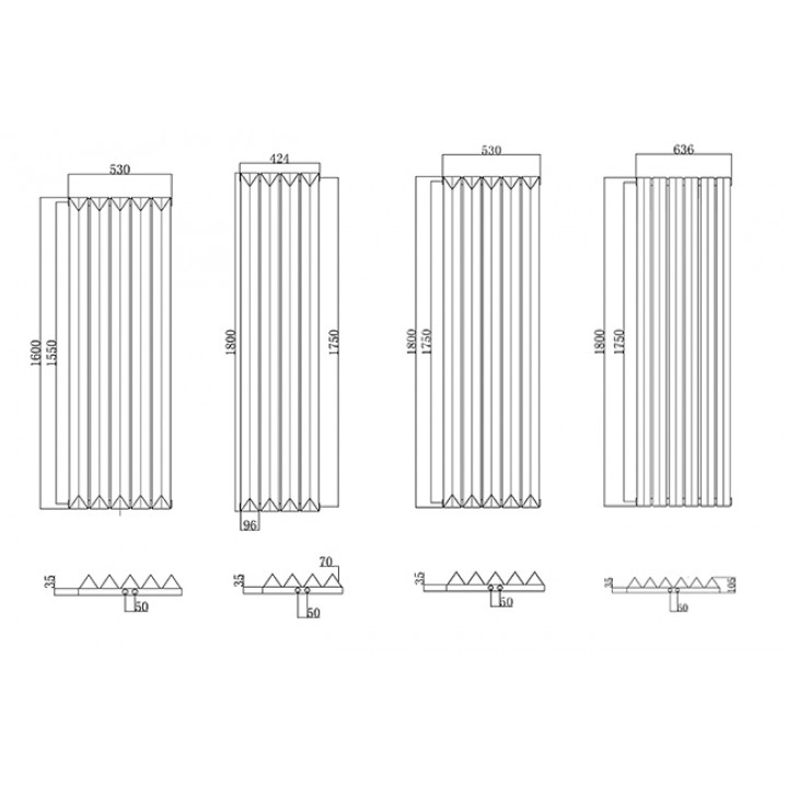 1800 x 636 mm Ein-Triple Mittelanschluss Paneelheizkörper Weiß