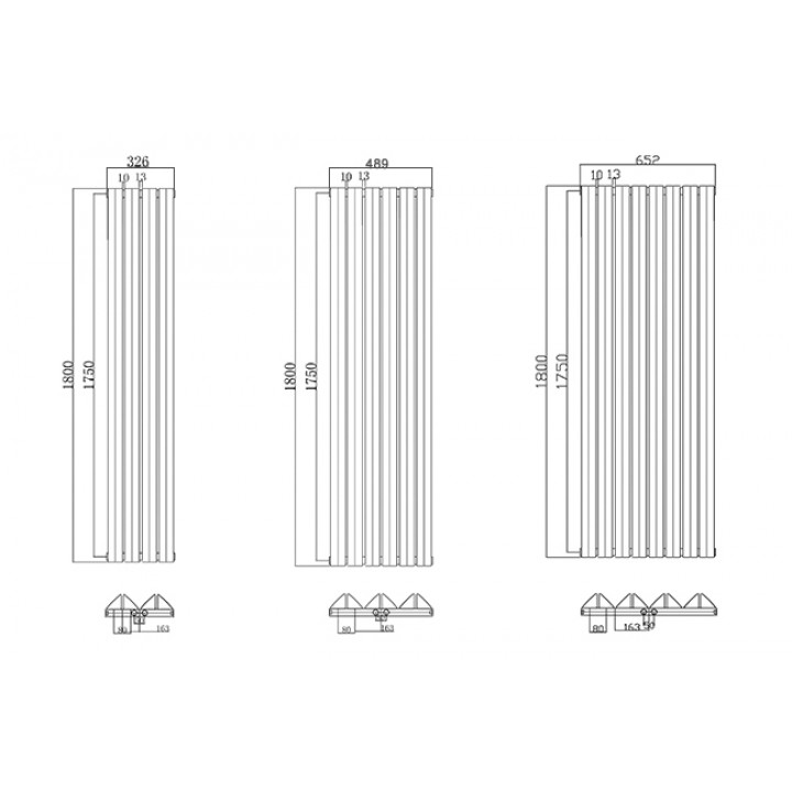 1800x652 mm Doppel-Triple Mittelanschluss Paneelheizkörper Anthrazit