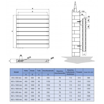 1800x308mm Paneelheizkörper weiß Flachheizkörper Badheizkörper Heizwand Einlagig 