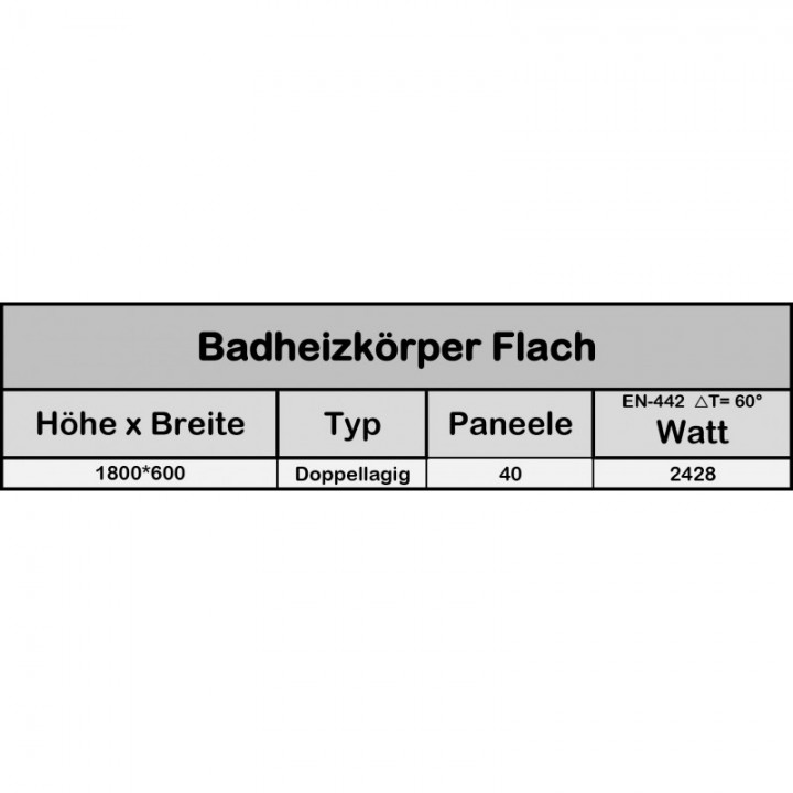 Design Flachheizkörper Doppellagig 1800x600  Badheizkörper Weiss