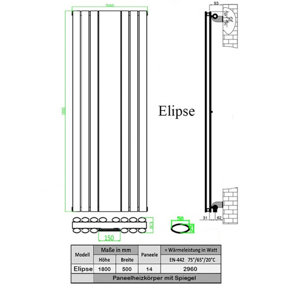 Design Spiegel Doppellagig Badheizkörper Anthrazit Mittelanschluss 1800x610x63 Design Spiegel Doppellagig Badheizkörper Anthrazit Mittelanschluss 1800x610x63