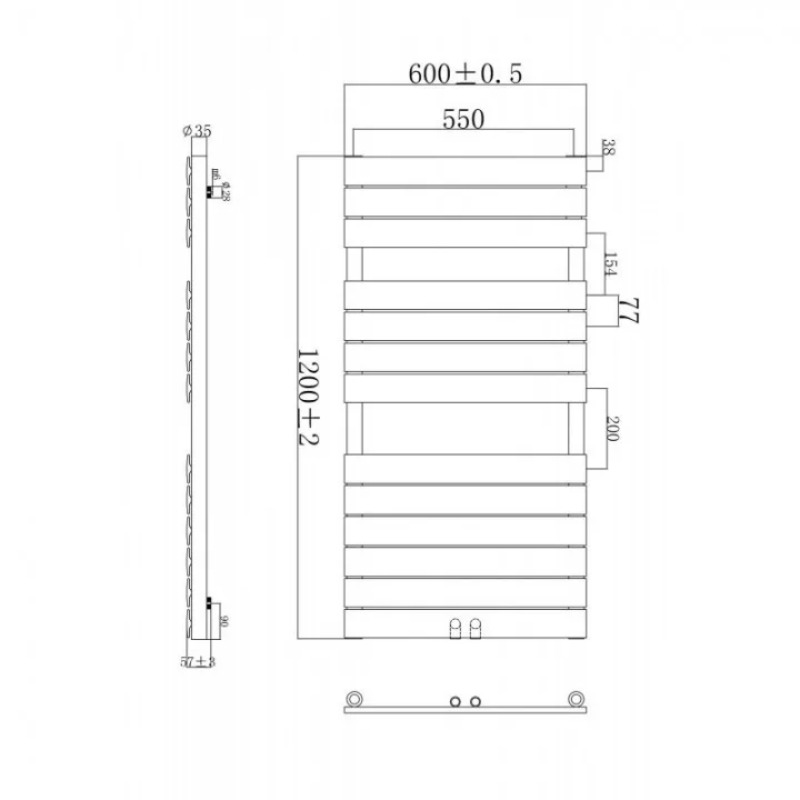 1200 x 600 mm mm Flach Weiß Badheizkörper Handtuchwärmer