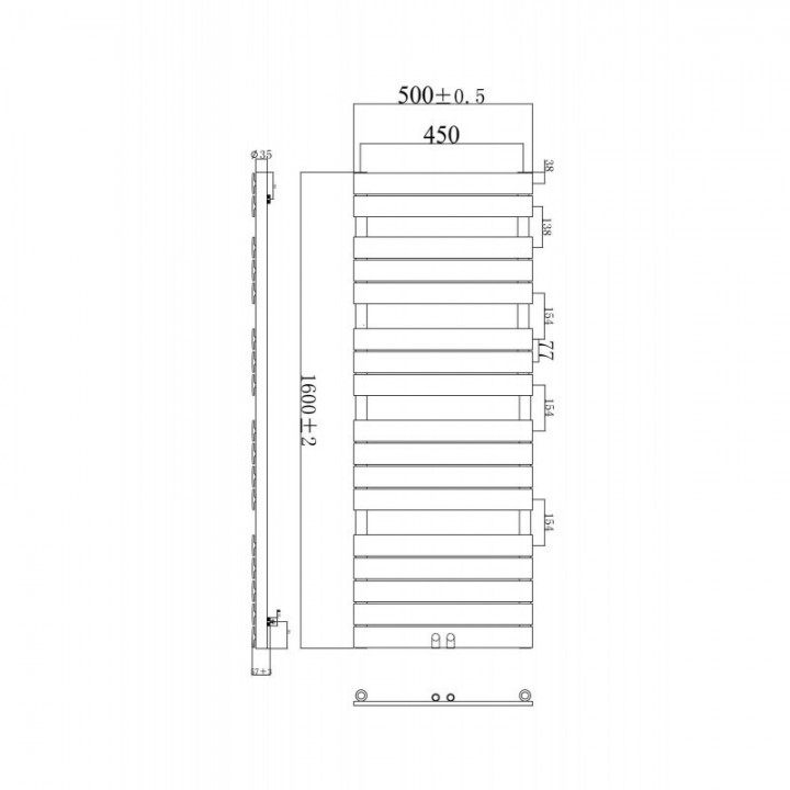 1600 x 500 mm Flach Anthrazit Badheizkörper Handtuchwärmer Mittelanschluss