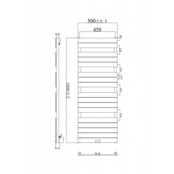 1600 x 500 mm Flach Weiß Badheizkörper Handtuchwärmer