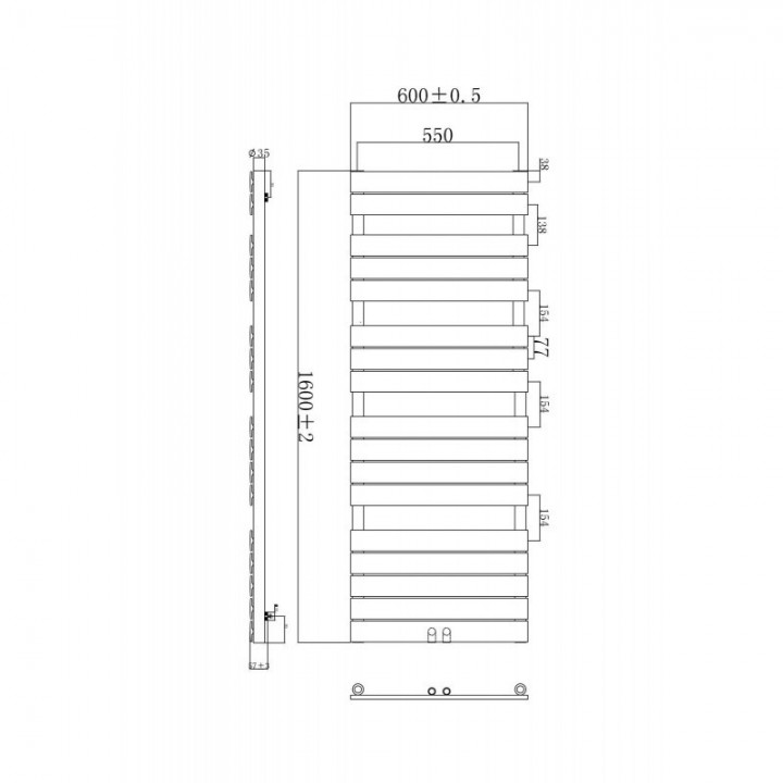 1600 x 600 mm Flach Anthrazit Badheizkörper Handtuchwärmer Mittelanschluss