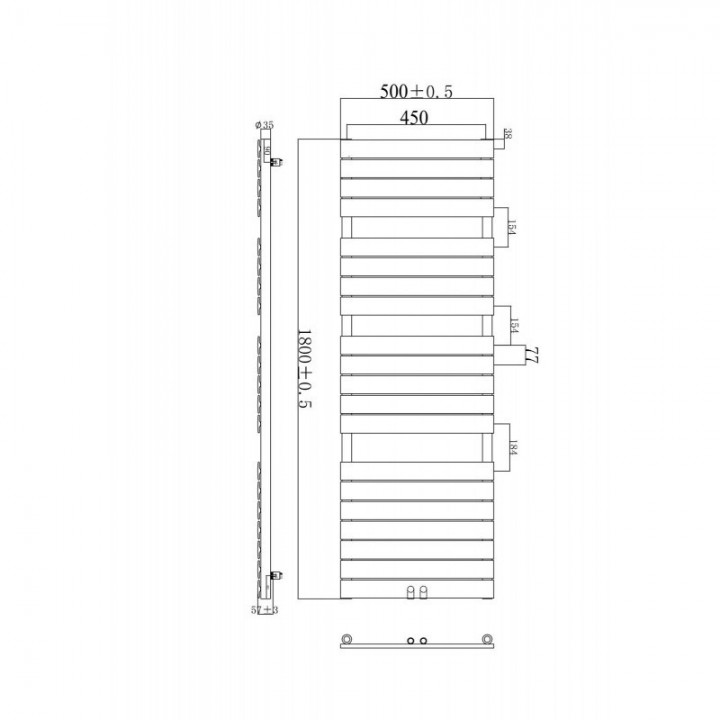 1800 x 500 mm Flach Anthrazit Badheizkörper Handtuchwärmer Mittelanschluss