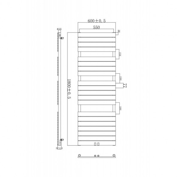 1800 x 600 mm Flach Anthrazit Badheizkörper Handtuchwärmer Mittelanschluss