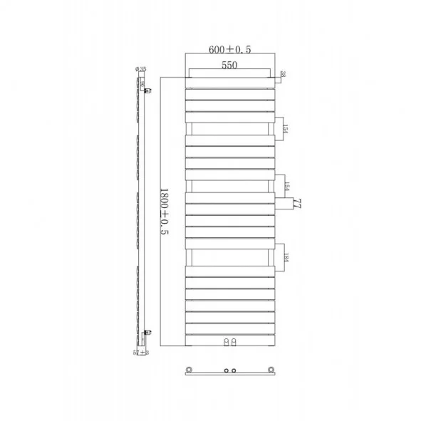 1800 x 600 mm Flach Anthrazit Badheizkörper Handtuchwärmer Mittelanschluss