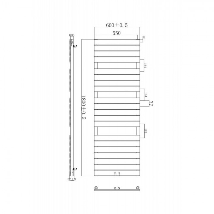 1800 x 600 mm Flach Anthrazit Badheizkörper Handtuchwärmer Mittelanschluss