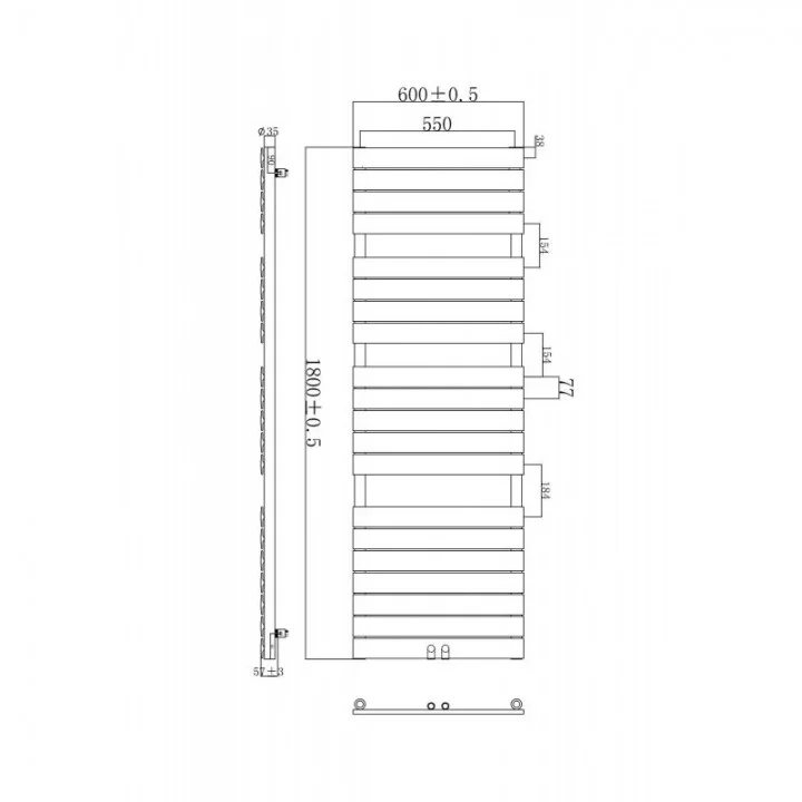 1800 x 600 mm Flach Weiß Badheizkörper Handtuchwärmer