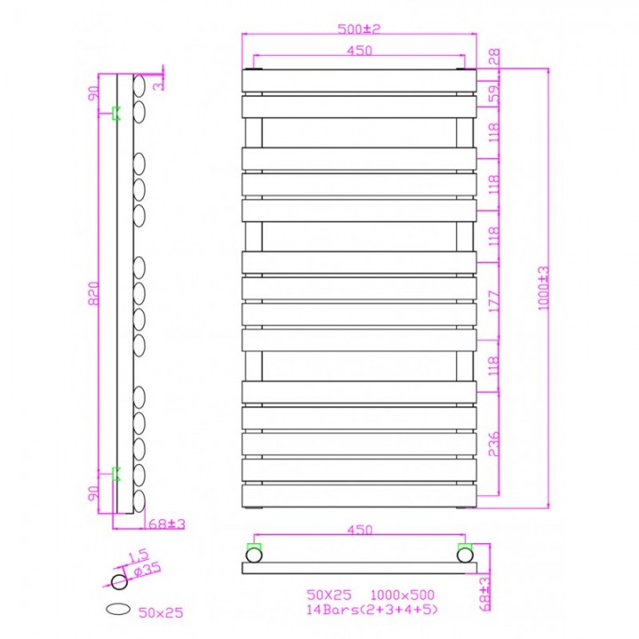 Badheizkörper Handtuchheizkörper 1000x500 Weiß Ellipse