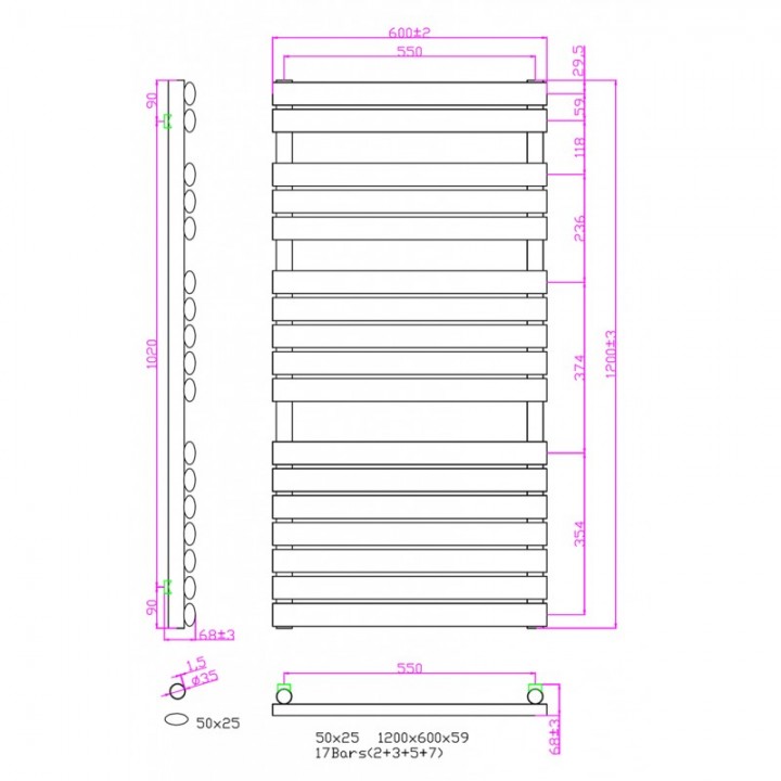 Badheizkörper Handtuchheizkörper 1200x600 mm Weiß Ellipse