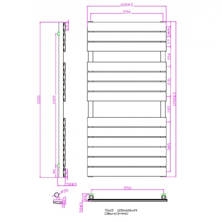 Badheizkörper Handtuchheizkörper 1200x600 Weiß Flachpaneel