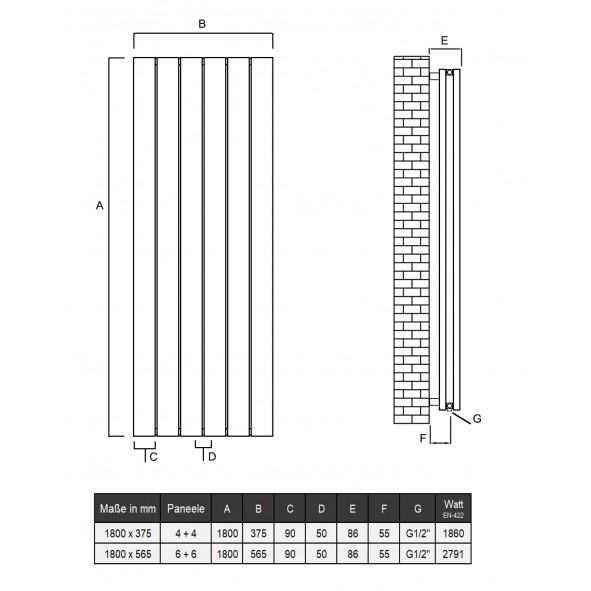 Aluminium Paneelheizkörper CLAUDIO 1800X565 Anthrazit Mittelanschluss Aluminium Paneelheizkörper CLAUDIO 1800X565 Anthrazit Mittelanschluss