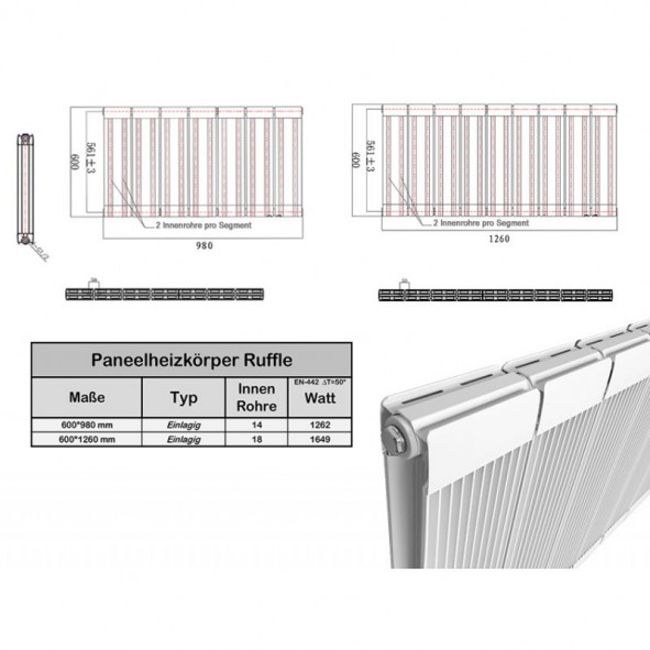 600 x 1260 mm Aluminium Weiß Horizontal Heizkörper Seiten & Mittelanschluss 600 x 1260 mm Aluminium Weiß Horizontal Heizkörper Seiten & Mittelanschluss