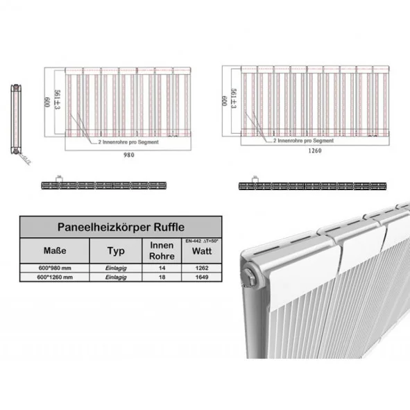 600 x 1260 mm Aluminium Weiß Horizontal Heizkörper Seiten & Mittelanschluss 600 x 1260 mm Aluminium Weiß Horizontal Heizkörper Seiten & Mittelanschluss