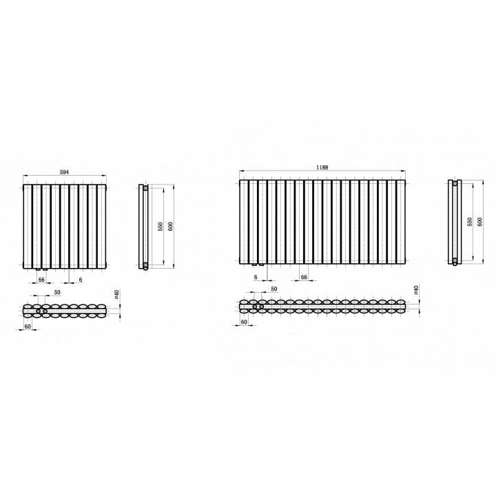 Horizontal Paneelheizkörper 600x1188 Doppellagig Wandheizkörper Heizwand Mittelanschluß Anthrazit