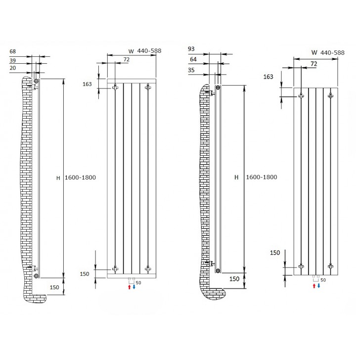 Paneelheizkörper 1800 x 514 Flach Doppellagig Anthrazit