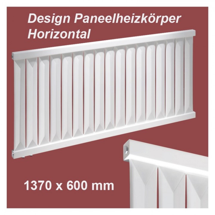 Paneelheizkörper 600x1370 Radfin-Diamond Horizontal Weiß Seitenanschluss