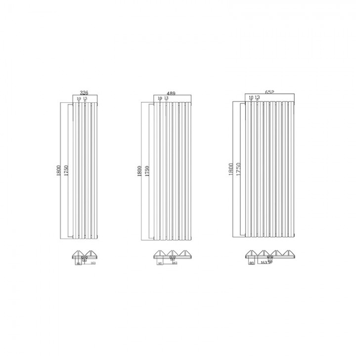 1800x489 mm Doppel-Triple Mittelanschluss Paneelheizkörper Anthrazit