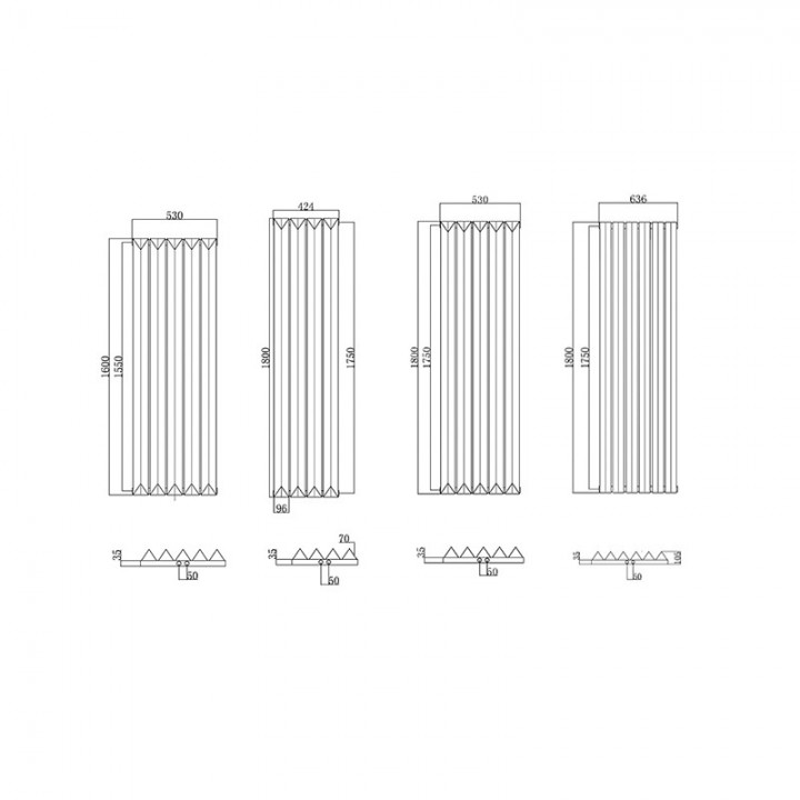 1800 x 636 mm Ein-Triple Seitenanschluss Paneelheizkörper Weiß