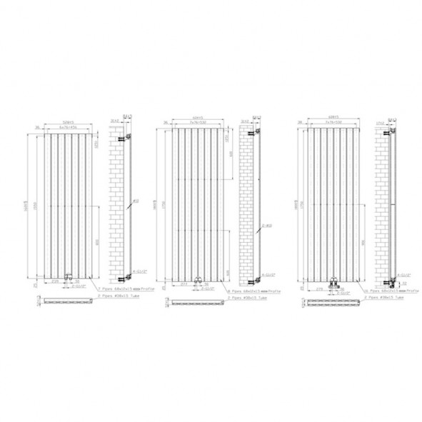 1800 X 376 mm Einlagig Mittelanschluss Flach Weiss