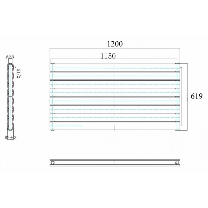 619 x 1200 mm Weiss Horizontal Paneelheizkörper Flach Seitenanschluss 