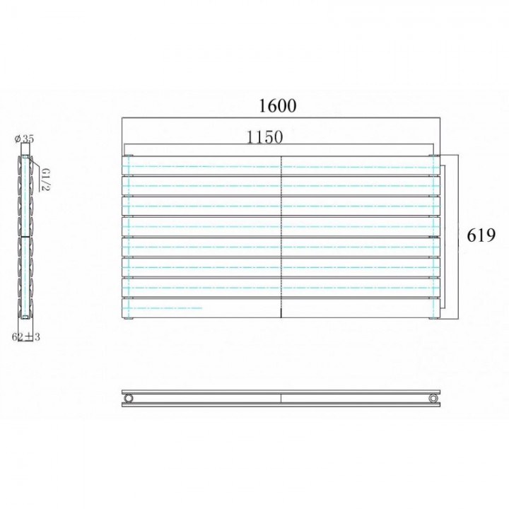 619 x 1600 mm Weiss Horizontal Paneelheizkörper Flach Seitenanschluss 