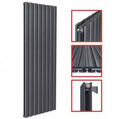 1600x602 FLACH Doppellagig Anthrazit Seitenanschluss Paneelheizkörper