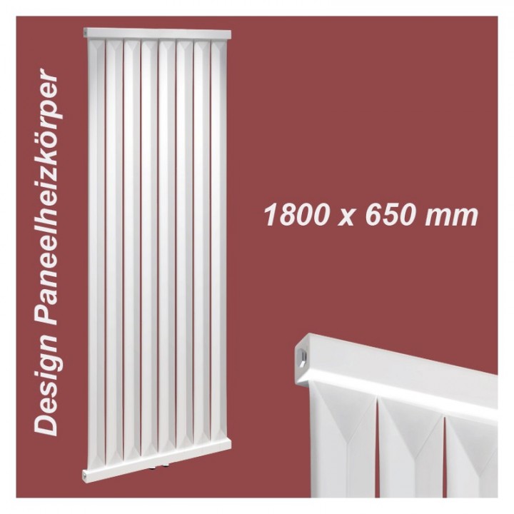 Paneelheizkörper 1800x650 Radfin-Diamond Weiß Mittelanschluss