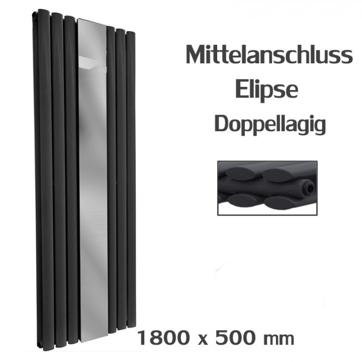 Spiegel Paneelheizkörper 1800x553 Doppellagig Anthrazit Ellipse Mittelanschluss