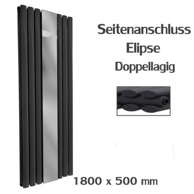 Spiegel Paneelheizkörper 1800x553 Doppellagig Anthrazit Ellipse Seitenanschluss