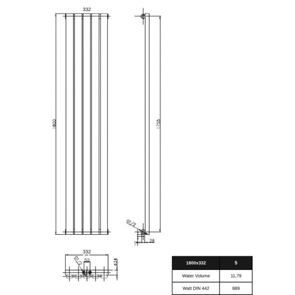 1800 x 332 mm Doppellagig Mittelanschluss Weiß Paneelheizkörper NEU Ellipse Design 1800 x 332 mm Doppellagig Mittelanschluss Weiß Paneelheizkörper NEU Ellipse Design