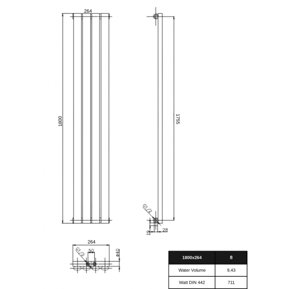 1800 x 264 mm Einlagig Mittelanschluss Paneelheizkörper NEU Ellipse Design 1800 x 264 mm Einlagig Mittelanschluss Paneelheizkörper NEU Ellipse Design