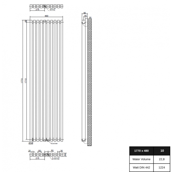 Modern Vertikal Design Wand Heizkörper Slim Röhrenheizkörper 1770x480 Weiß 
