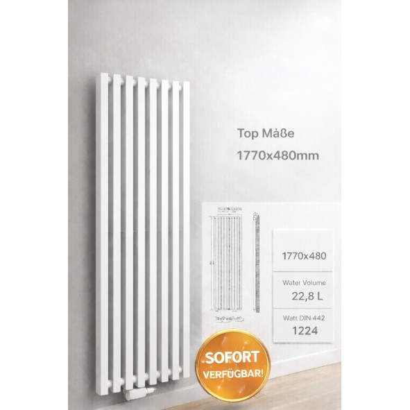 Modern Vertikal Design Wand Heizkörper Slim Röhrenheizkörper 1770x480 Weiß 
