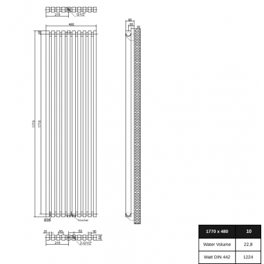 Modern Vertikal Design Wand Heizkörper Slim Röhrenheizkörper 1770x480 Weiß 