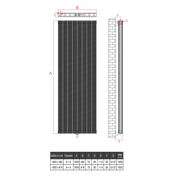 1800x616 Alu Doppellagig Paneelheizkörper Flach Aluminium Vertikal Wandheizkörper Anthrazit 1800x616 Alu Doppellagig Paneelheizkörper Flach Aluminium Vertikal Wandheizkörper Anthrazit