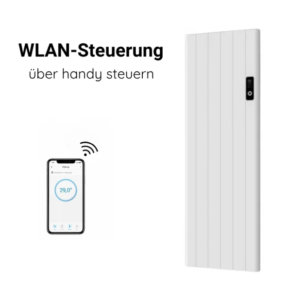 Flach Alu Vertikal Wand Elektroheizung mit Thermostat Effizient WLAN-fähig Konvektor Weiß Flach Alu Vertikal Wand Elektroheizung mit Thermostat Effizient WLAN-fähig Konvektor Weiß