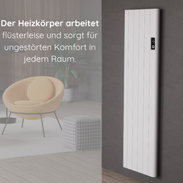 Flach Alu Vertikal Wand Elektroheizung mit Thermostat Effizient WLAN-fähig Konvektor Weiß