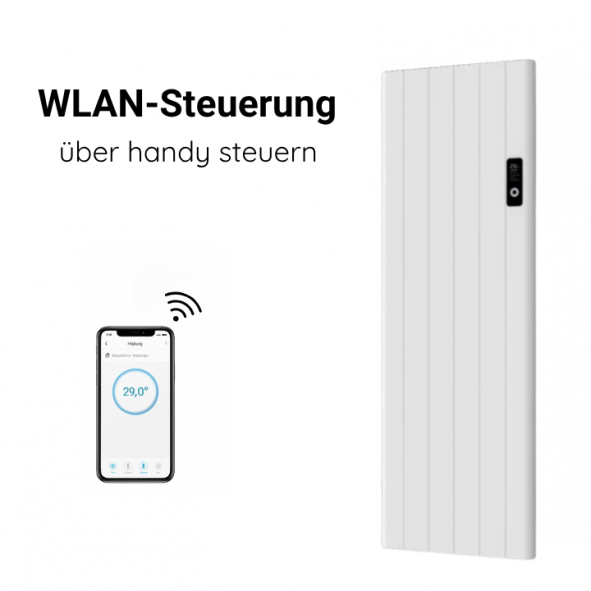 Flach Alu Vertikal Wand Elektroheizung mit Thermostat Effizient WLAN-fähig Konvektor Weiß