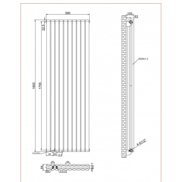 1800 x 590 Ellipse Doppellagig Weiss Versetzte Mittel Anschluss Paneelheizkörper