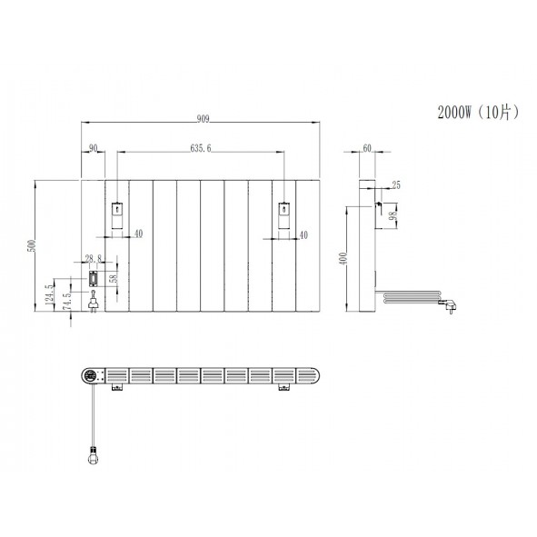Flach Alu Horizontal Wand Elektroheizung mit Thermostat Effizient WLAN-fähig Konvektor Weiß