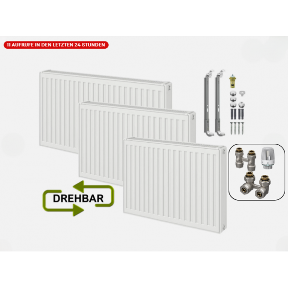 Universalheizkörper Flachheizkörper Typ22 Kompakt Ventilheizkörper 6 Anschlüsse + Zubehör Universalheizkörper Flachheizkörper Typ22 Kompakt Ventilheizkörper 6 Anschlüsse + Zubehör