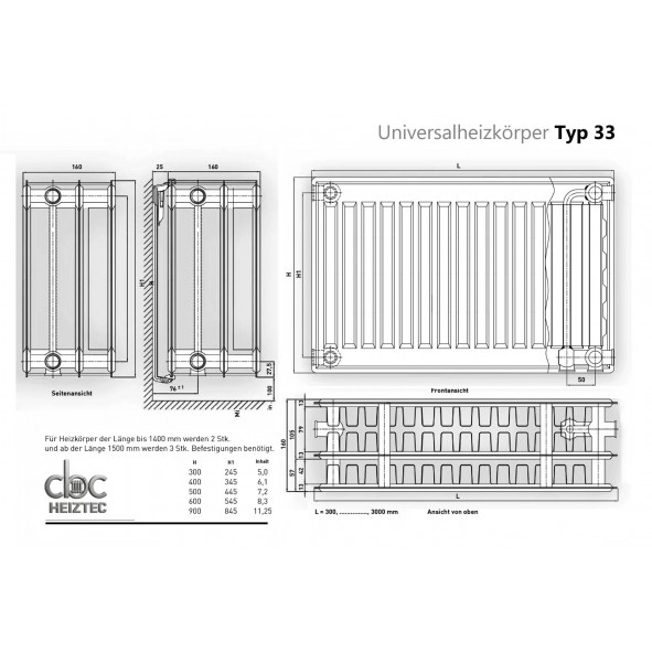 Universalheizkörper Typ22 Kompakt Ventilheizkörper 6 Anschlüsse + Zubehör Universalheizkörper Typ22 Kompakt Ventilheizkörper 6 Anschlüsse + Zubehör