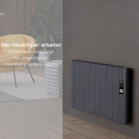 Flach Horizontal Wand Elektroheizung mit Thermostat Effizient WLAN-fähig Konvektor Anthrazit
