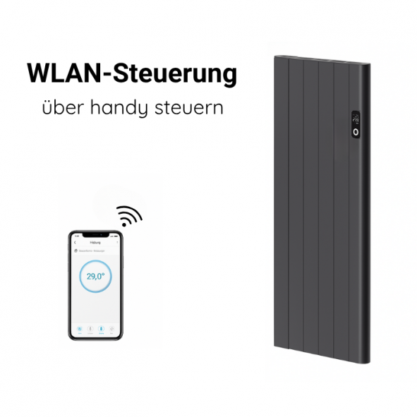 Flach Alu Vertikal Wand Elektroheizung mit Thermostat Effizient WLAN-fähig Konvektor Anthrazit